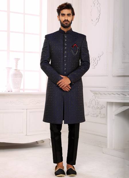 Navy Blue Party Wear Mens Indo Western Collection 1161